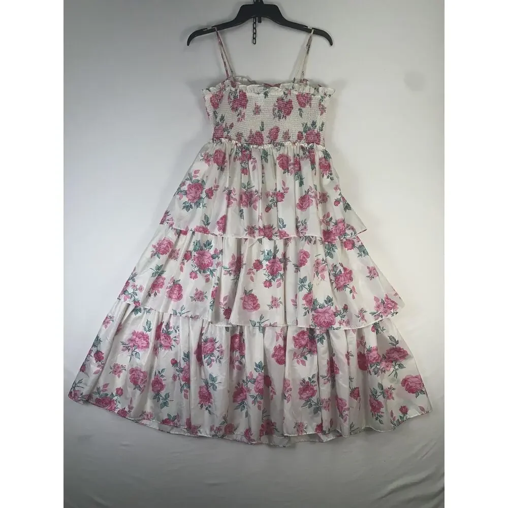 LoveShackFancy Dress Womens Small Multicolor Floral Smocked Tiered Maxi Sundress - Picture 2 of 5